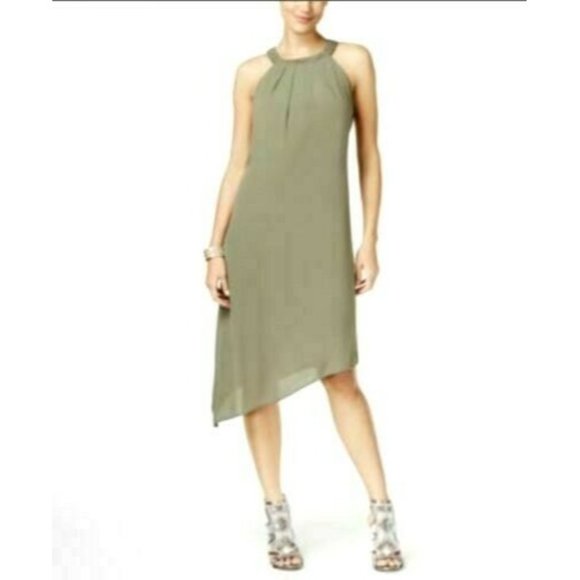 Thalia Sodi Women's Size Small Halter Dress Asymmetrical Seville Olive Green $89 - Picture 1 of 3